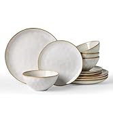 Famiware Dinnerware Sets for 4, Ocean Round 12-Piece Kitchen Plates and Bowls Sets, Reactive Glaz...