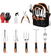 9-Piece Stainless Steel Garden Tools Set, HaSteeL Outdoors Gardening Hand Utensils Kit with Stora...