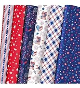 LeZakaa 6 Sheets Patriotic Wrapping Paper, 4th of July Red White Blue Fireworks Gift Wrap Sheets ...