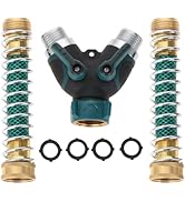 2 Way Garden Hose Splitter, 3/4" Y Garden Hose Connector with Comfortable Rubberized Grip , 2 Fau...