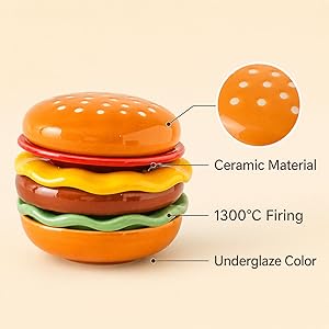 Ceramic burger dish set with glossy layered colors
