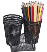 SNOW COOLER Mesh Pencil Holder Metal Pen Cup Black for Desk 6 Pack