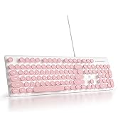 Mosptnspg Wired Quiet Membrane Keyboard,Full Size 104-Keys Retro Punk Typewriter White LED Backli...