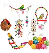 Bird Toys Bird Parakeet Swing Chewing Hanging Toys Climbing Ladder Coconut Bird Cage Toys Suitabl...