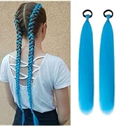 ADIASAI Light Blue Braid Ponytail Extension with Elastic Tie, 2 Packs 26 Inch Braiding Hair Exten...