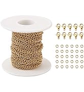 Pandahall 32.8 Feet Golden Stainless Steel Cable Chain Link Kits 4x3x0.6mm Soldered with 10Pcs Lo...