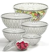 Freshmage Plastic Mixing Bowls with Lids - 6 Piece Nesting Bowls Set with One-Press Easy-Cover Li...