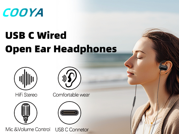 open ear headphone usb c black
