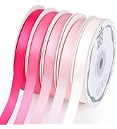 woric Double Faced Pink Satin Ribbon 3/8 Inch x 5 Rolls Total 50 Yards, 10 Yd/Roll Craft Thin Rib...