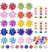 100 Pcs Bright Bows and Ribbon Assortments - Shiny Bows for Gift Wrapping, Curling Ribbon for Chr...