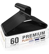 HOUSE DAY Black Plastic Hangers 60 Pack, Clothes Hangers with Non Slip Hooks, Durable & Space Sav...