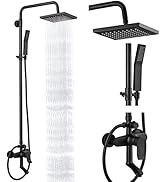 Matte Black Exposed Shower System Triple Function Bathroom Shower Faucet 8 Inch Square Swivel Rai...