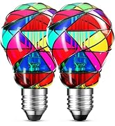 Hompavo Upgraded Dimmable LED Stained Glass Light Bulb, Hand-Painted Colorful E26 A19/A60 3.5W, f...