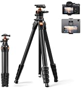 K&F CONCEPT 63" Aluminum Travel Tripod for Camera/Phone, 2.6 lbs Compact Lightweight with Arca Ba...