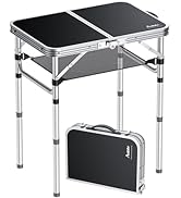 Anbte Folding Camping Table, Aluminum 24" x 16" Adjustable Height Small Folding Table with Carryi...