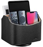 LAMOTI Leather Remote Control Holder, 360° Spinning TV Remote Caddy for Table, 5-Compartment Desk...