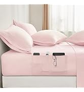 BYSURE 6 Pieces Bed Sheets Set with Pockets on Side(Full, Light Pink), Sweat-Wicking Breathable S...