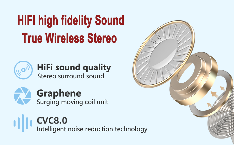 hifi high fidelity sound enjoy music ture wireless stereo tws nosice reduction nice headset