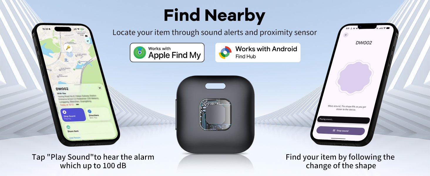 Text reads 'Find Nearby'. Series of interface screenshots showing location-based search functionality with map views and navigation elements.