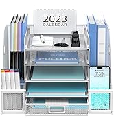 SUPEASY Mesh Desk Organizer with File Holder, 5-Tier Paper Letter Tray Organizer with Magazine Ho...