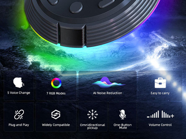LIANGSTAR Gaming USB Microphone with 5 Voice Changes, Mute, AI Noise Cancellation