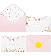 Crisky Baby Shower Pink Gold Thank You Cards (50 Pack) with Envelopes & Stickers Girl Baby Shower...