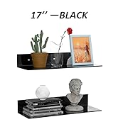 Sezanrpt 2 Pack Acrylic Wall Shelves 17 Inches, Black L Shape Floating Shelf, Perspex Wall Displa...