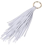 CALFOVERA 2PCS Women PU Leather Tassel Pendant Keychian 2 Colors Circle Car Key Rings Holder Leat...