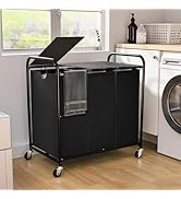 180L (47.55 Gal) Laundry Sorter 3 Section, Rolling Laundry Basket with Lockable Wheels and Lid, L...