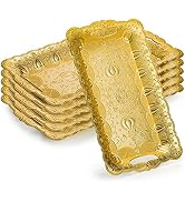 ZOOFOX 6 Pack Decorative Plastic Serving Tray, Gold Serving Tray with Handles, Disposable Beaded ...