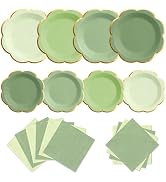Sage Green Plates and Napkins Party Supplies for 20 Guests,Green Scalloped Paper Plates with Gold...