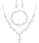 EVER FAITH Bridal Cubic Zirconia Jewelry Sets for Women, White Simulated Pearl Leaf Vine Pendant ...