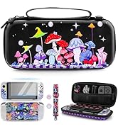RHOTALL Colorful Mushrooms Carrying Case for Nintendo Switch OLED,8 in 1 Accessories Kit Set Trav...