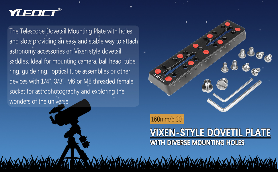 Yueoct AT-08 160mm 6.3 Rail Bar Mounting Plate Vixen Style Dovetail Saddle Telescope Adapter Mount
