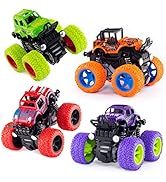 4 Pack Monster Truck Toys - Friction Powered Push and Go Toy Cars, Inertia Car Toy Set Stunt Toy ...