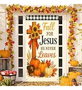 BlissYard Fall Door Cover Thanksgiving Christian Porch Decor 35x71 Inch | Jesus Cross Artwork, Pu...