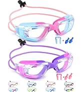 Vvinca Kids Swim Goggles with Bungee Strap 2pc, Toddler Goggles Anti-Fog& Anti-UV, No-Leak No Hai...