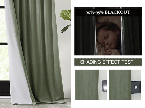 100% blackout velvet curtains sage green 84/96/108 inches bedroom living room thermal insulted