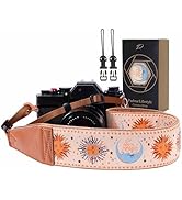 Padwa Lifestyle Tan Sun God Camera Strap - 2" Full Grain Leather Ends Camera Straps for Photograp...