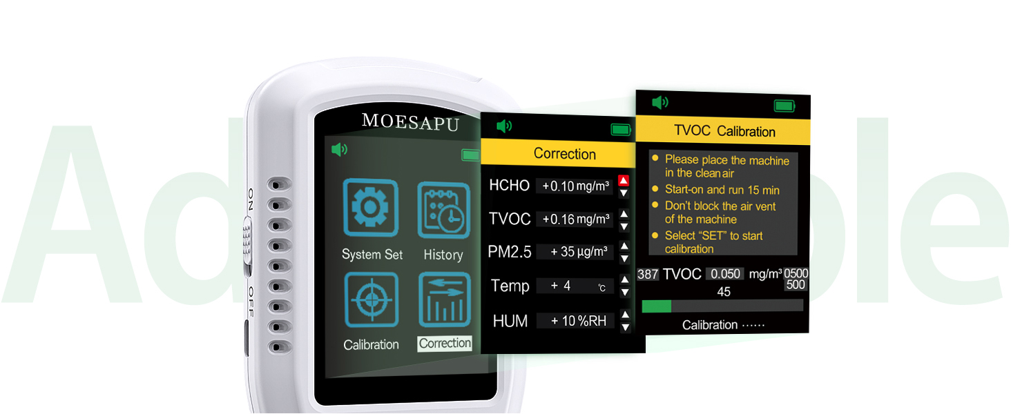 air quality monitor formaldehyde hcho tvoc voc co2 pm2.5 aqi meter detector alarm tester home indoor