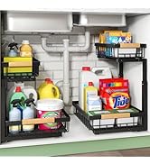 Under Sink Organizer, 2 Packs 2 Tier Under Sink Organizers and Storage, Slide Out Pull Out Cabine...