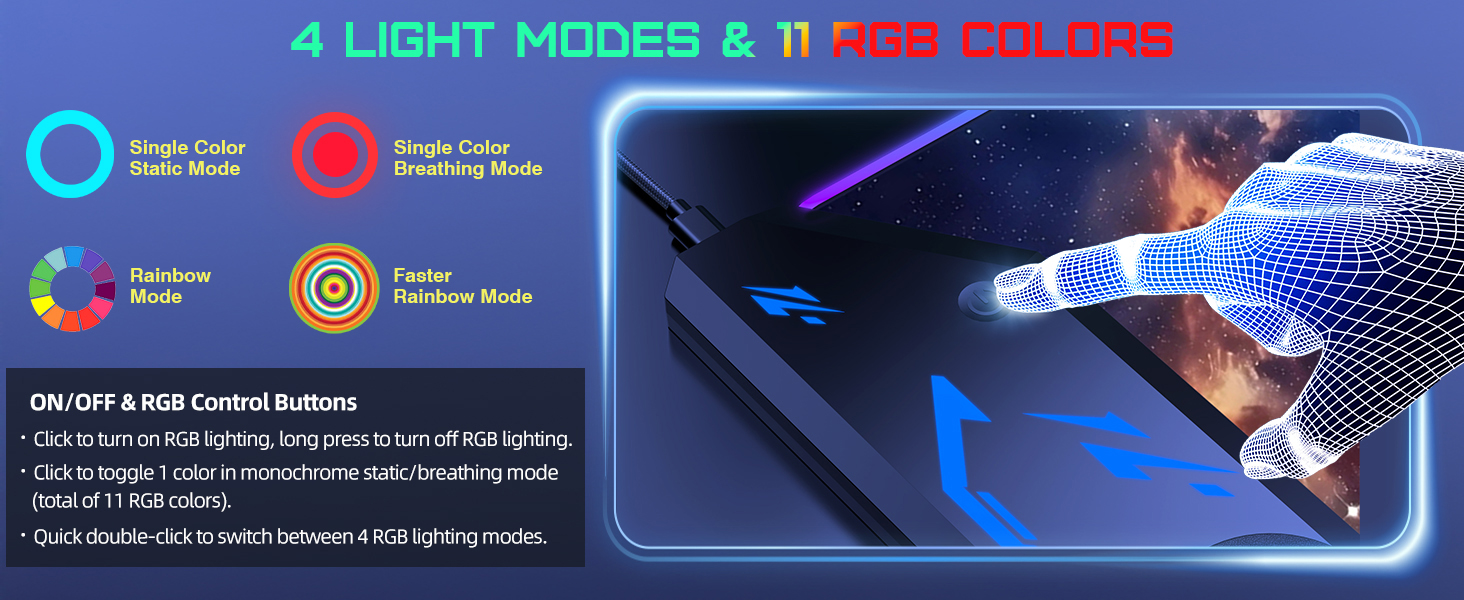 4 light modes and 11 rgb colors