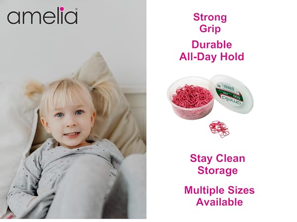 Amelia Beauty Rubber Hair Bands. Durable All Day Hold, Strong Grip, Stay Clean Container