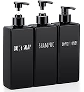 Segbeauty Square Soap Dispenser Black, 3pcs 16.9oz Refillable Shampoo and Conditioner Bottles, 50...