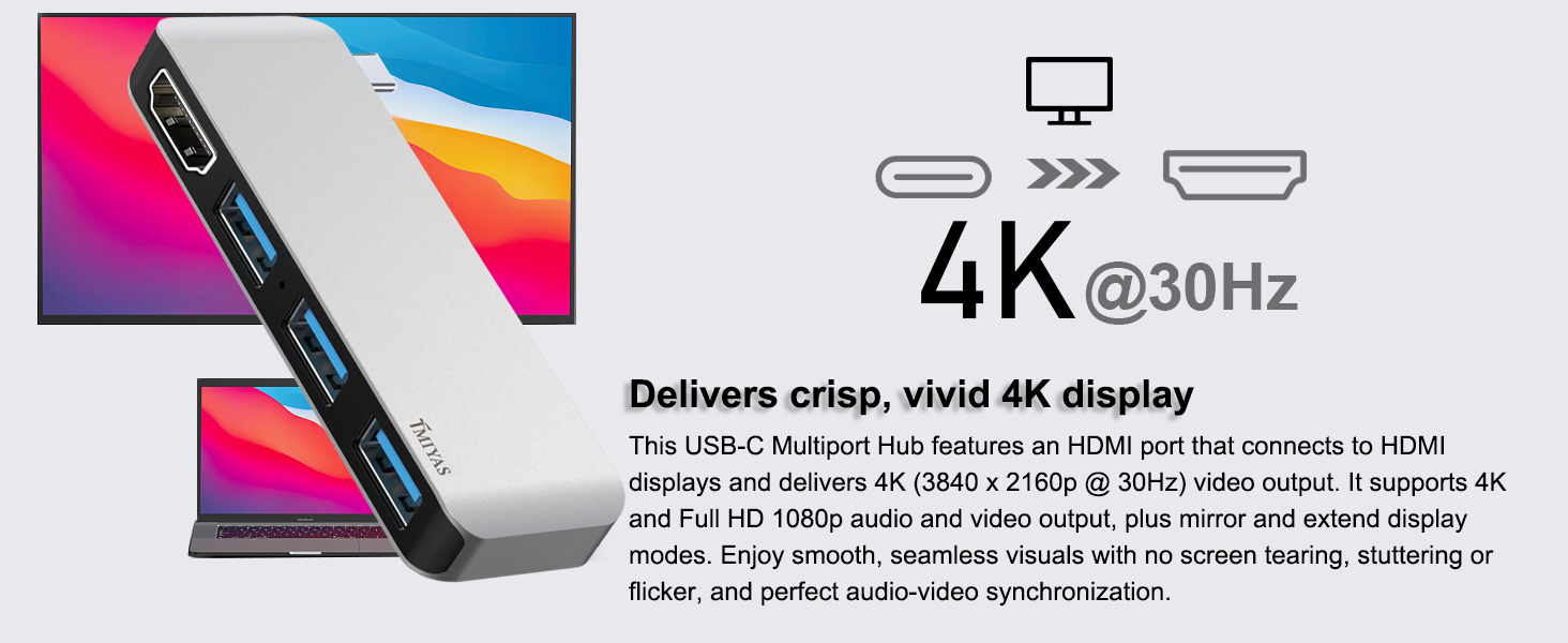 Deliver stunning 4K Ultra HD (3840x2160@30Hz) or Full HD 1080p video and audio output.