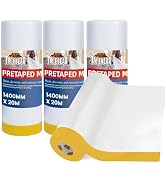 TAPEBEAR Pre-Taped Masking Film 55inch x 66Feet x 4Roll, Plastic Sheeting Cover for Painting, Pla...