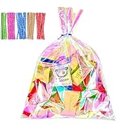 Cherodada Cellophane Treat Bags, 8x11 Inch Iridescent Holographic Pretzel Bags With Twist Ties, C...