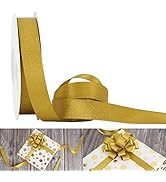 HUIHUANG Gold Ribbon Double Faced Satin Ribbon with Gold Purl 1" x 25 Yards Luxury Glitter Ribbon...