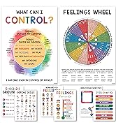 6 Pcs Mental Health posters (11"x17") Therapy Office Decor, Feeling Wheel Poster, What Can I Cont...
