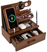 TESLYAR Wood Phone Docking Station with Drawer - Nightstand Organizer- Desk Organizer for Husband...